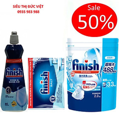 Combo Bột rửa bát Finish nhật 2.2kg + Muối rửa bát Finish 1kg + Nước làm bóng Finish 400ml dùng cho máy rửa bát chén
