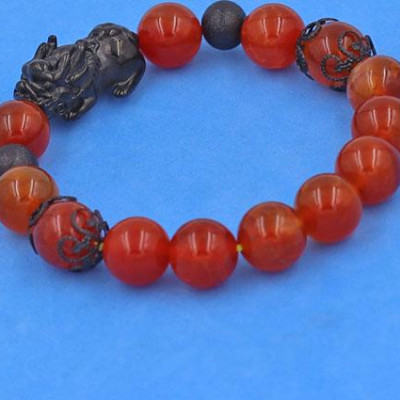 Chuỗi tay Tỳ Hưu inox VVROTHTRHKHB10 - Chuỗi đeo tay Đá Vân Rồng Đỏ size 10 ly - hợp mệnh Hỏa, mệnh Thổ