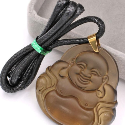 Dây chuyền mặt Phật Di Lặc - đá Obsidian (4.6cm x 4.8cm) DEPDLN23 - kèm hộp nhung