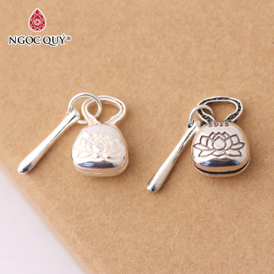 Combo 2 cái charm bạc mõ tụng kinh hoa sen treo - Ngọc Quý Gemstones