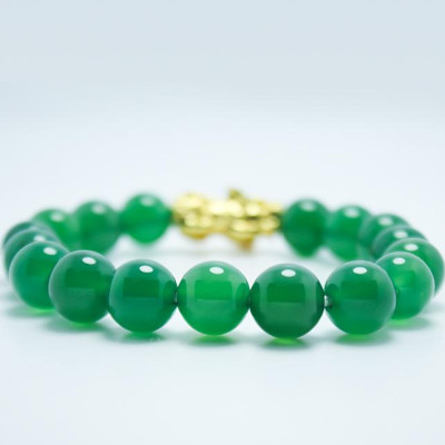 Vòng đá mã não xanh lá mix Tỳ hưu vàng MS209, vòng tay phong thủy hợp  mệnh Mộc, Hỏa, Kim cho nam và nữ