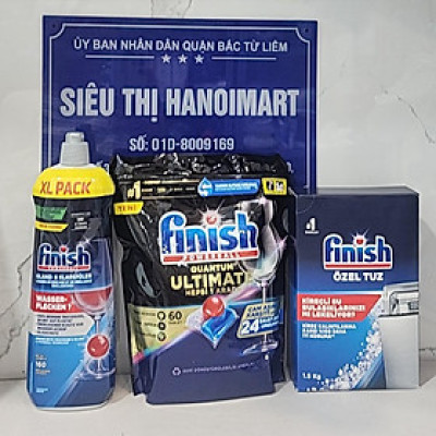 Combo Viên rửa bát Finish quantum 64 V + Muối Finish 1.5kg + Bóng finish 750ml