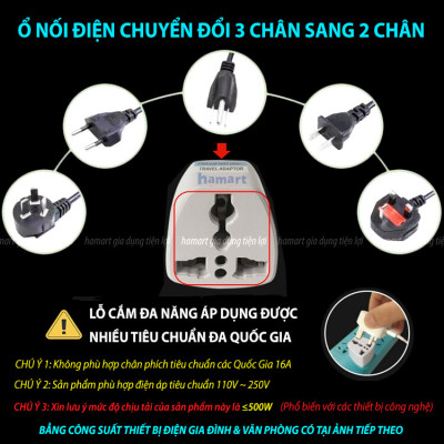 Ổ Cắm Điện Thông Minh 3 Lỗ Chống Giật Hamart 2 Cổng Sạc USB Đa Năng Đèn LED TẶNG Đầu Nối 2 Chân