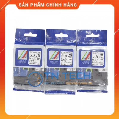 Ống co nhiệt HS2-211 - Đen nền trắng 5.8mm x 1.5m - Dùng cho máy in ống BROTHER - AIMO [Hàng nhập khẩu]