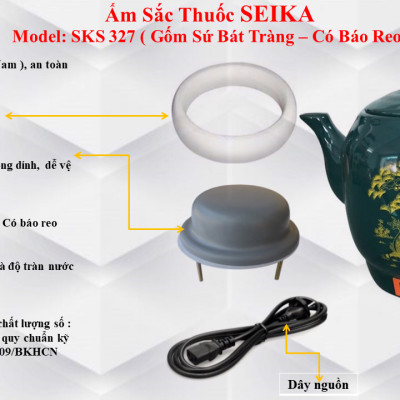 Ấm Sắc Thuốc Seika 3.2L - SKS327 (Gốm Sứ Bát Tràng) - Hàng chính hãng