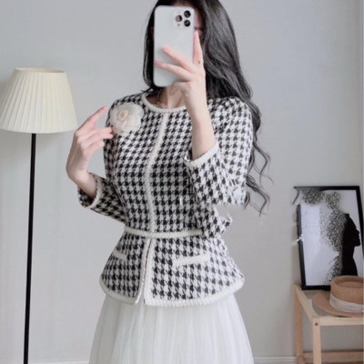Áo dạ tweed trắng đen peplum công sở hàn quốc sang chảnh tay dài zíc zắc cao cấp