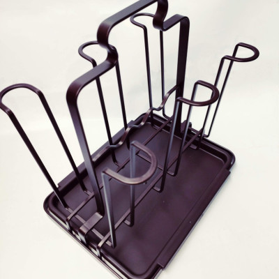 khay úp ly cốc inox có khay hứng nước vuông / tròn màu nâu