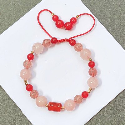 Vòng tay phong thủy đá thạch anh thiên nhiên kết dây thủ công