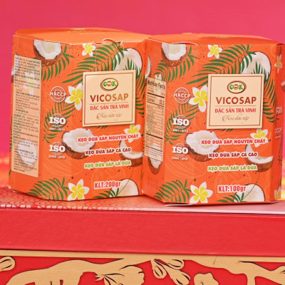 Kẹo dừa sáp VICOSAP mix 6 vị nguyên chất lá dứa cacao kẹo mềm dẻo ít đường đặc sản Trà Vinh