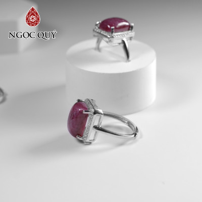 Nhẫn bạc đính đá Ruby nam phi freesize hạt 8x13m mệnh hỏa ,thổ - Ngọc Quý Gemstones