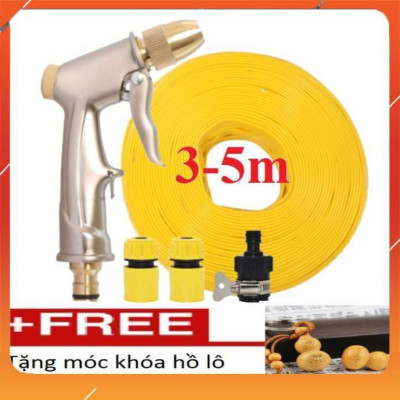 Bộ dây vòi xịt nước rửa xe,tưới cây ,tăng áp 3 lần,loại 3m,5m 206701-1 đầu đồng,cút,nối nhựa đen+  móc khoá