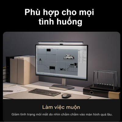 Đèn treo màn hình Baseus i-wok 3 Series Asymmetric Light Source Magnetic Screen Hanging Light (Ra > 95) - Hàng chính hãng