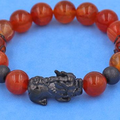 Chuỗi tay Tỳ Hưu inox VVROTHTRHKHB10 - Chuỗi đeo tay Đá Vân Rồng Đỏ size 10 ly - hợp mệnh Hỏa, mệnh Thổ