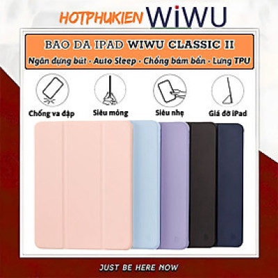 Case/ Ốp/Bao da IPAD WIWU Classic II Cho IPAD Pro 11 inch M4 2024 Air 5/Air 4 10.9/ Pro 11 inch/Gen 9 8 7th 10.2/Gen 10 - Viền Silicon, Có Khay Đựng Bút, Bao Da Thông Minh, tự động tắt mở màn hình - Hàng nhập khẩu