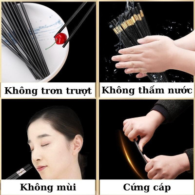 Bộ 10 Đôi Đũa Mạ Vàng, Đũa Ăn Cao Cấp Đũa Khảm Vàng Hàn Quốc Chống Trơn Chống Trượt Chống Mốc Bền Màu