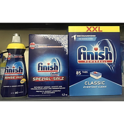 combo viên rửa bát finish Classic 85 viên+nước làm bóng finish 400ml+muối rửa bát finish 1,2kg dùng cho máy rửa chén bát