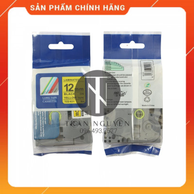 [Combo 3 hộp] Nhãn In đa lớp Tz2-631 - Đen nền vàng 12mm x 8m - Hàng nhập khẩu