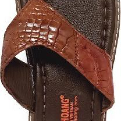 Dép da cá sấu Huy Hoàng kiểu kẹp màu nâu đỏ HT7236