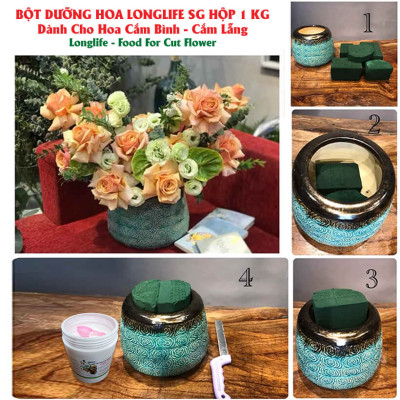 Hủ 1KG Bột Dinh Dưỡng Hoa Lâu Tàn dành cho Shop Hoa, Vựa Hoa hiệu Longlife SG nhập khẩu Israel, giúp bảo quản hoa cắm MUD tươi gấp 2 lần bình thường và Hạn chế thay hoa định kỳ