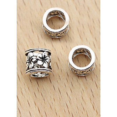 Combo 3 cái charm bạc chặn hạt hình trụ họa tiết bông hoa - Ngọc Quý Gemstones