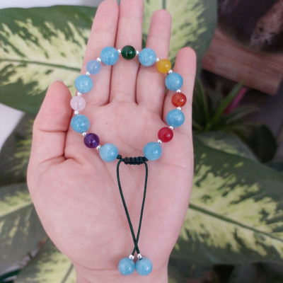 Vòng tay Nữ phong thủy đá Aqua đa sắc kết dây thủ công hút Tài Lộc Duyên
