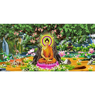 Tranh dán tường 3D Đức Phật cây bồ đề phong thủy