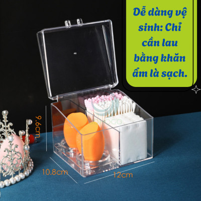 Hộp Đựng Mỹ Phẩm Đa Năng Trong Suốt- Hộp Nhựa Trong Đựng Son, Mút Trang Điểm, Bông Tẩy Trang- Hộp Đựng Mỹ Phẩm Có Nắp Sang Trọng- Hộp Trang Điểm Mini Gọn Gàng- Hộp Đựng Đồ Makeup Chia Ngăn Tiện Lợi