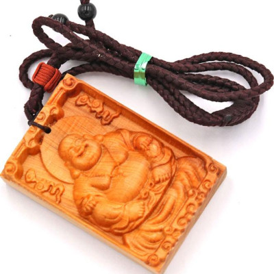 Vòng Cổ Mặt Gỗ Hoàng Đàn Khắc Phật Di Lặc MG25