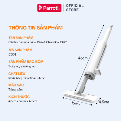 Cây Lau Bàn Bếp Tự Vắt Có Gạt Nước 2 Miếng Lau, Cây Lau Mini, Lau Bàn, Lau Kính, Gạt Nước Parroti Clean Go - CG01