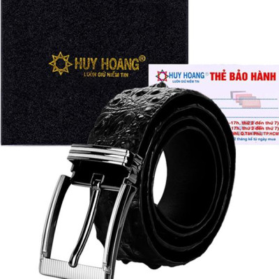Thắt Lưng Nam Da Cá Sấu Gai Lưng Đầu Kim Bản Lớn Huy Hoàng HT4709 - Đen