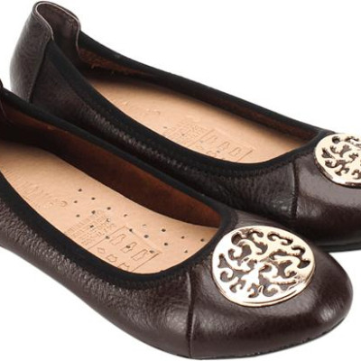 Giày Nữ Búp Bê Da Bò Huy Hoàng HT7907 - Nâu Đất