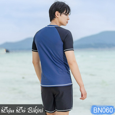 Bộ bơi nam cao cấp, có cỡ big size tới 125kg cho người mập béo, dáng áo bơi cộc tay, quần 2 lớp phom rộng rãi, quần áo bơi size đại cho nam | BN060
