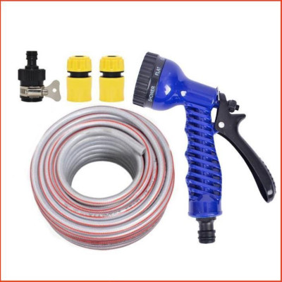 Bộ dây tăng áp 3 lần vòi xịt nước rửa xe, tưới cây loại 3-5m(cút nhựa nối nhựa đen) 206843
