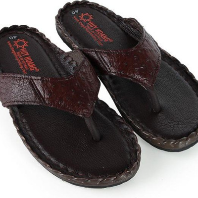 Dép nam da đà điểu Huy Hoàng màu nâu đất HT7418