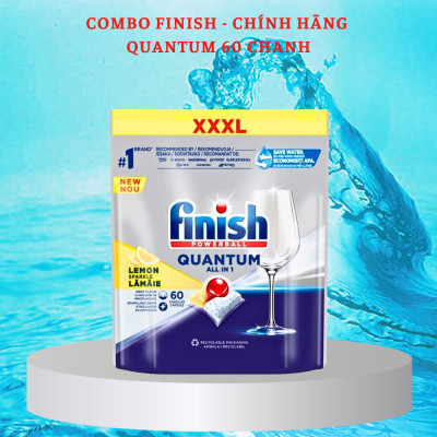 Combo viên rửa bát Finish Quantum 60 viên hương chanh + Muối Finish 1,5kg + Nước làm bóng Finish 750ml 