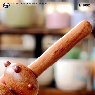 Cây lăn Massage toàn thân 3 bánh bi gai bằng gỗ Bách Xanh thơm (MH892) chăm sóc sức khỏe - giảm căng thẳng mệt mỏi
