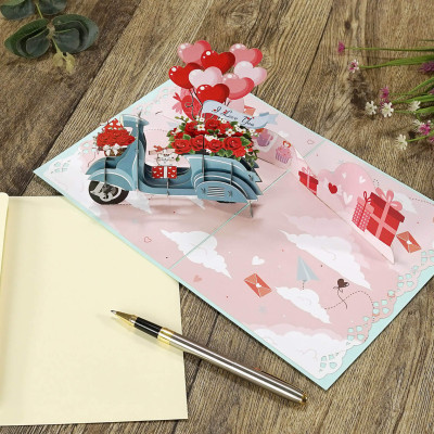 Thiệp 3D Pop Up Xe Máy Tình Yêu – Thiệp Valentine, Thiệp Tỏ Tình, Thiệp Lãng Mạn Độc Đáo, L21