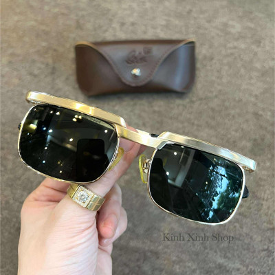 Kính râm Solex chữ H Mắt thủy tinh chống nắng uv gọng mạ vàng 14K 1/25 + Tặng Fullbox Phụ kiện