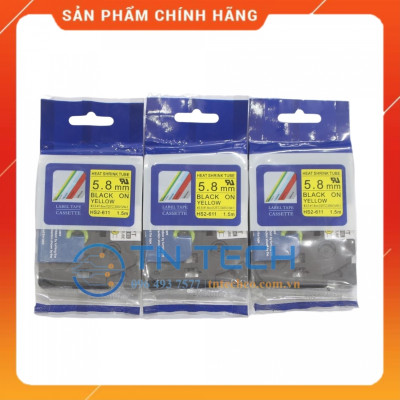 Ống co nhiệt HS2-611 - Đen nền vàng 5.8mm x 1.5m - Dùng cho máy in ống BROTHER - AIMO [Hàng nhập khẩu]