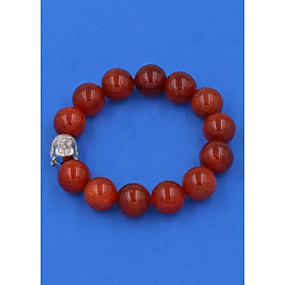 Vòng đeo tay đá Vân Rồng đỏ 14 ly cẩn hạt Phật A Di Đà inox bạc VVRONLT14 - hợp mệnh Hỏa, mệnh Thổ