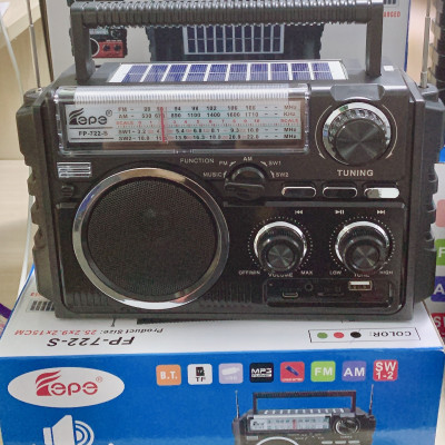Đài FM Radio Nghe Nhạc FEPE FP-722-S Bluetooth-Sạc Năng Lượng Mặt Trời,Thiết Kế Cổ Điển Sang Trọng ,2 Ăn-Ten Bắt Sóng Mạnh Hỗ Trợ USB và Thẻ Nhớ- Hàng Chính Hãng
