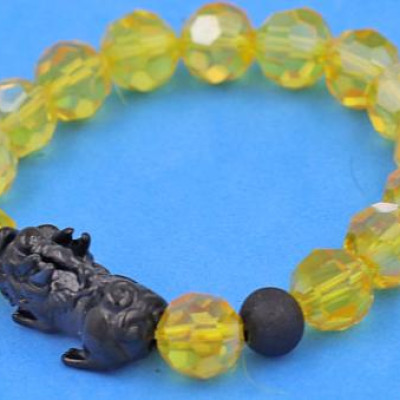 Vòng tay Pha Lê Vàng cắt giác 10 ly Charm Tỳ Hưu inox 2 Bi VFLGVTHEHB10 - Vòng tay tỳ hưu phong thủy