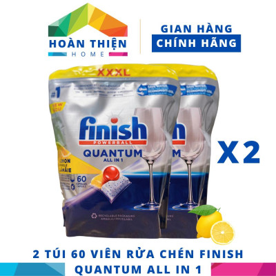 [HCM Hỏa Tốc] Túi 60 viên rửa chén Finish Quantum All in 1 (Tất cả trong 1 viên công thức mới sx 2023)