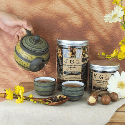 Combo 3 Hộp Trà Gạo Lứt Đậu Đen Gufoods Vị Thảo Mộc, Khổ Qua Rừng, Cúc Long Nhãn (Mỗi Hộp 500g) - Thanh Mát, Ngủ Ngon, Giải Nhiệt, Tốt Cho Sức Khỏe