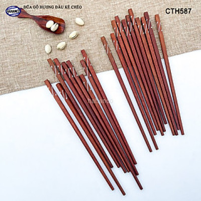 Đũa Gỗ Hương Tự Nhiên Vuông (Sét 10 Đôi) Khảm Trai Chống Mốc Chống Trơn Trượt - CTH587