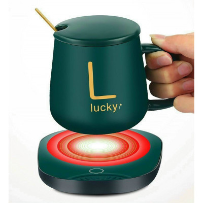 Cốc Hâm Nóng, Bộ Ly Sứ Kèm Đế Điện Hâm Nóng Trà, Cafe, Hâm Sữa + Tặng Kèm Thìa Vàng, Hộp Sang Trọng, Bộ Cốc Sứ Tiện Lợi