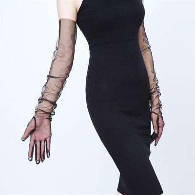 Găng tay cô dâu voan dài 70 cm màu đen Giangpkc