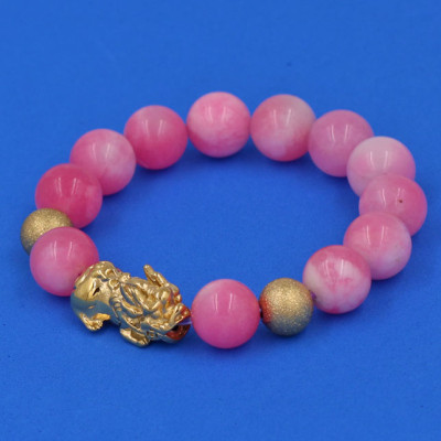 Vòng tay Đá Ngọc Tủy Hồng 12 ly - cẩn Tỳ Hưu Phong Thủy inox vàng VGTHTHHBV12 - hợp mệnh Hỏa, mệnh Thổ