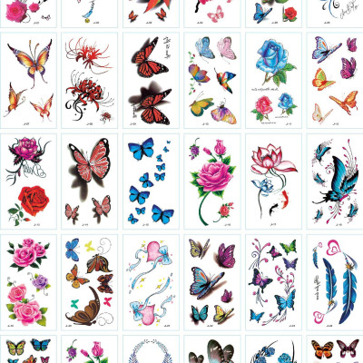 381 Hình Xăm Dán Tattoo Hoạ Tiết Hoa Bỉ Ngạn Hoa Hồng Cánh Bướm