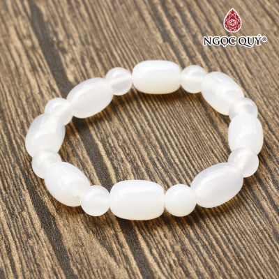 Vòng lu thống mã não trắng mệnh thủy kim - Ngọc Quý Gemstones
